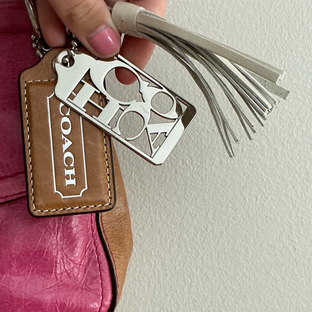 Coach Pink Leather Shoulder Bag with Tassel Charm - Picture 12 of 15